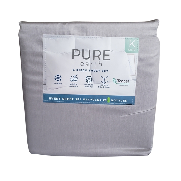 Pure Earth Other - Pure Earth Sheet Set Gray Solid Tencel Blend 4-piece Bedding Home NWT